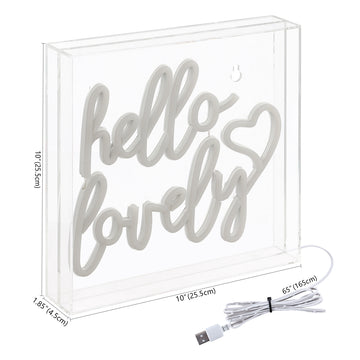 Hello Lovely Square Contemporary Glam Acrylic Box USB Operated LED Neon Light - JONATHAN Y